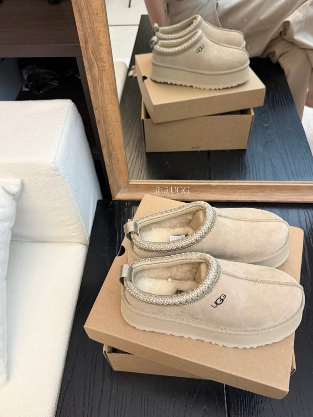 UGG Light Beige Platform Slippers with Braided Trim – Brand New